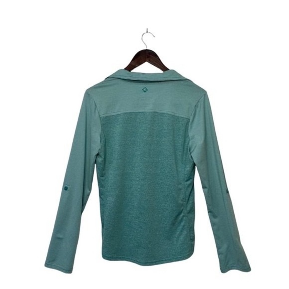 PrAna Blue Stretch Roll Tab Long Sleeve Striped Button Up Two Tone Geometric Top - Picture 4 of 9